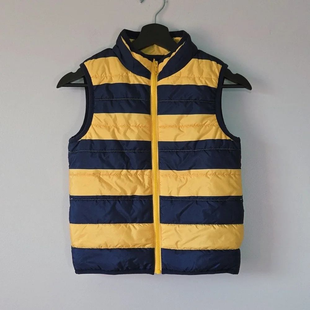 Gymboree Boys Size S(5-6) Puffer Vest Bright Yellow & Blue Stripe Back to School